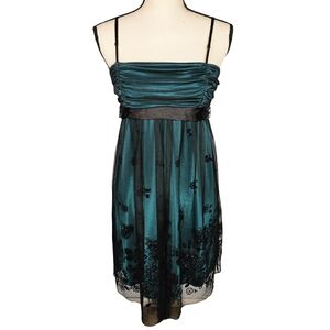 Teezeme Sheer Overlay Formal Mini Dress, Green/Black, Small